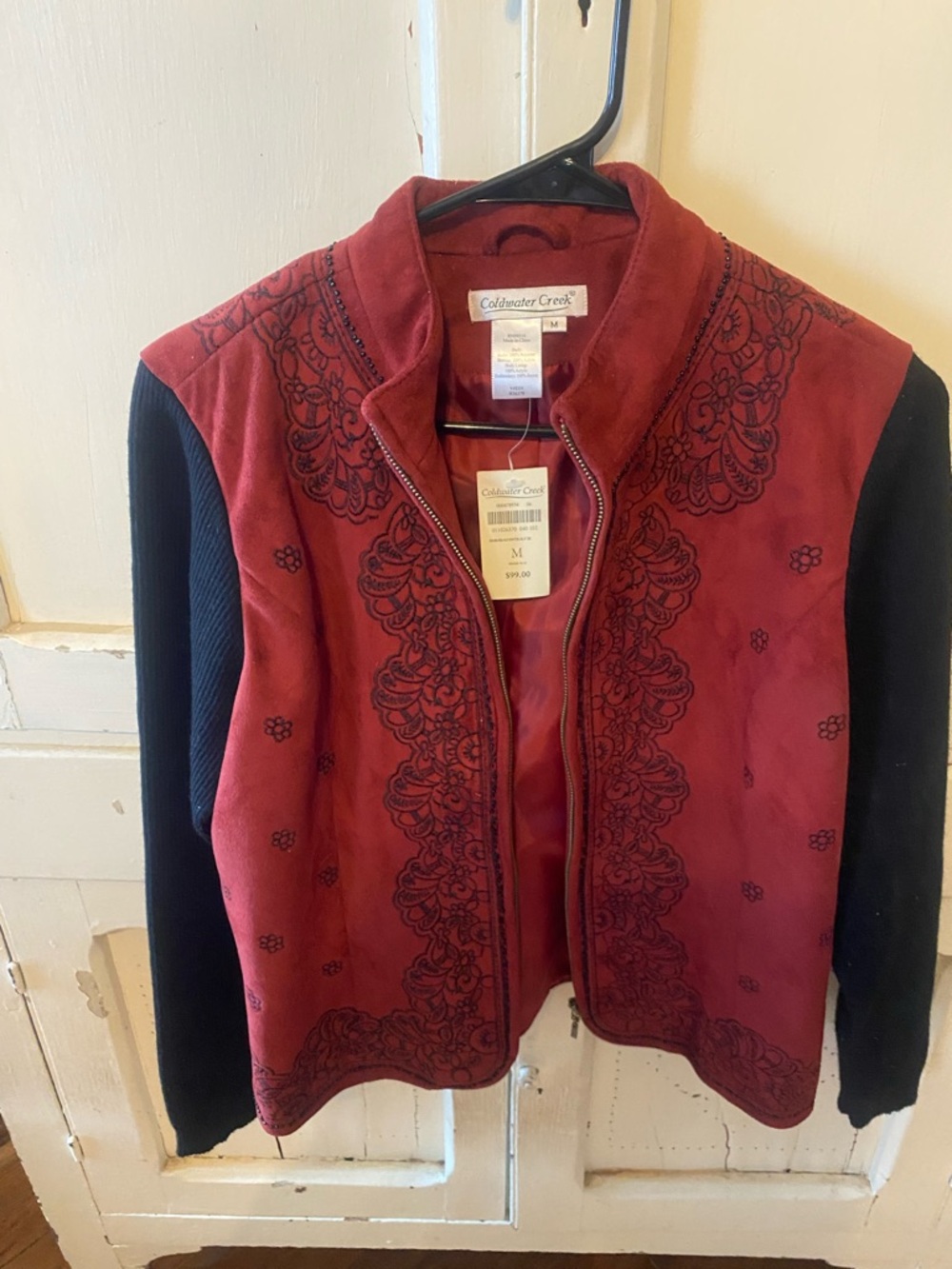 Coldwater Creek Red and Black Embroidered Zip Jacket